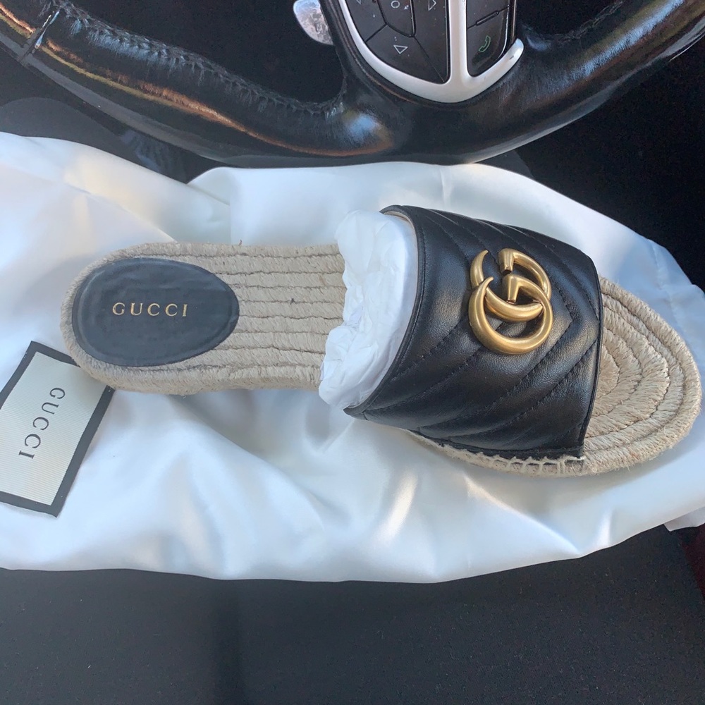 Gucci Espadrille Open Toed Sandal- Black